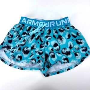 Under Armour Girls Teal and Black Patterned‎ Shorts - Youth Sm
